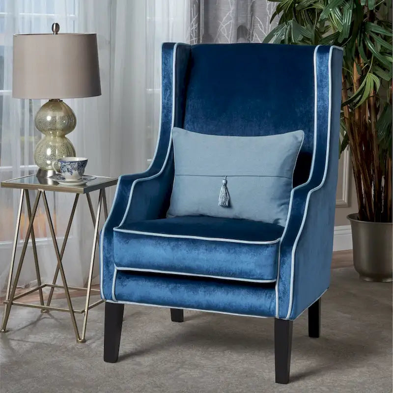 Fauteuil club en velours à dossier haut avec large dossier