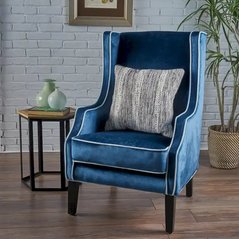 Fauteuil club en velours à dossier haut avec large dossier