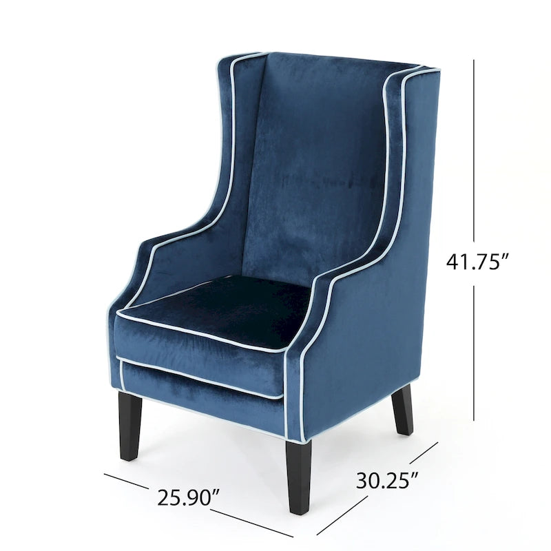 Fauteuil club en velours à dossier haut avec large dossier