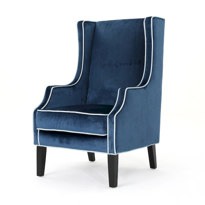 Fauteuil club en velours à dossier haut avec large dossier