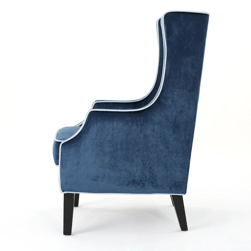 Fauteuil club en velours à dossier haut avec large dossier