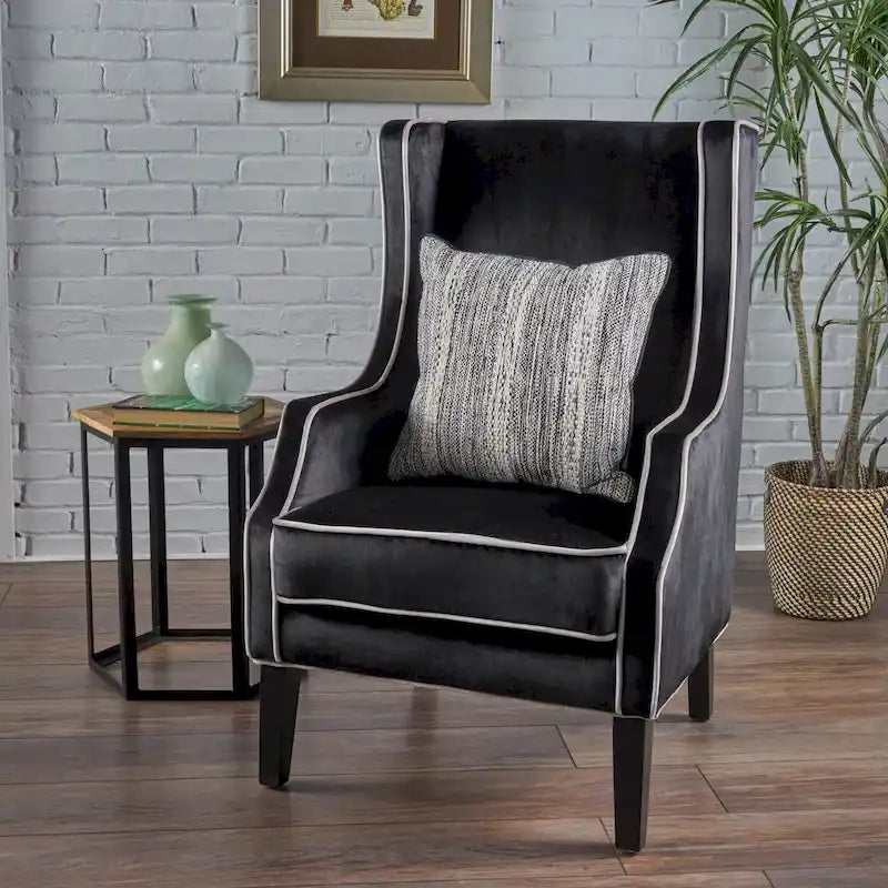 Fauteuil club en velours à dossier haut avec large dossier