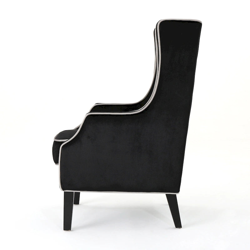 Fauteuil club en velours à dossier haut avec large dossier