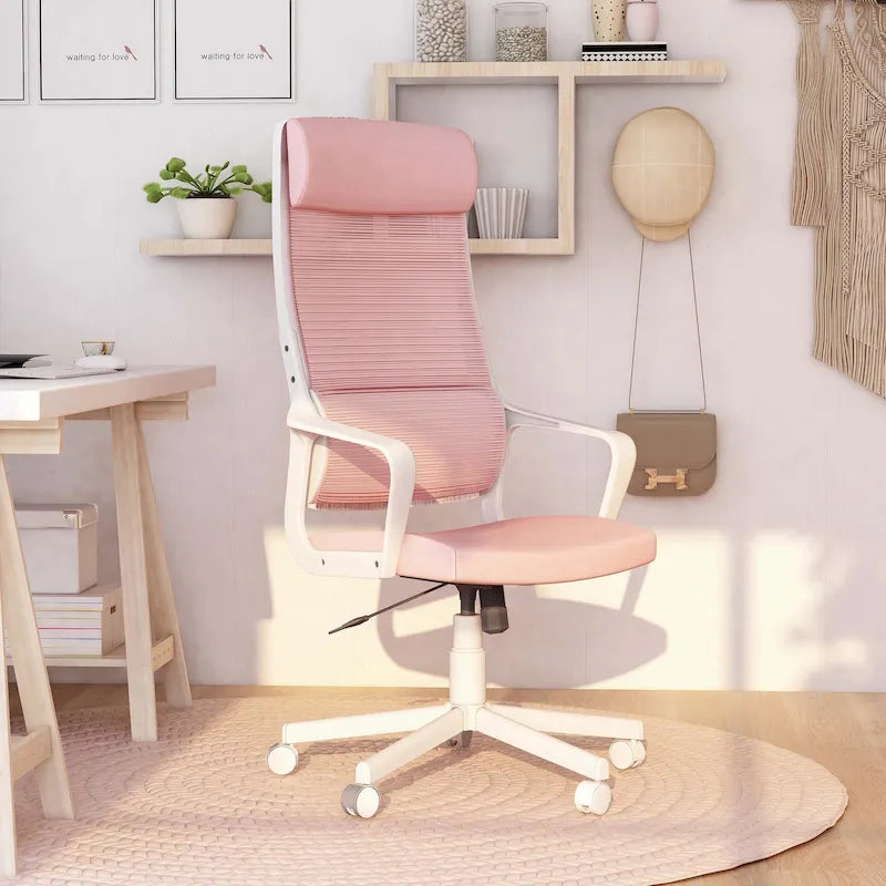 Chaise de bureau ergonomique pivotante en maille, réglable en hauteur et avec appuie-tête