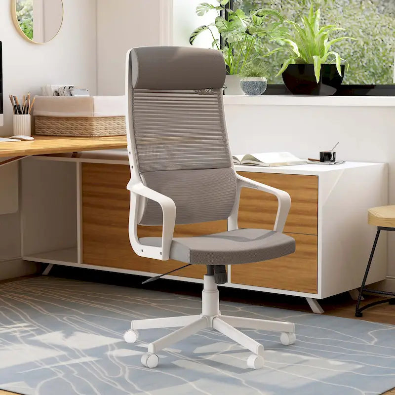 Chaise de bureau ergonomique pivotante en maille, réglable en hauteur et avec appuie-tête