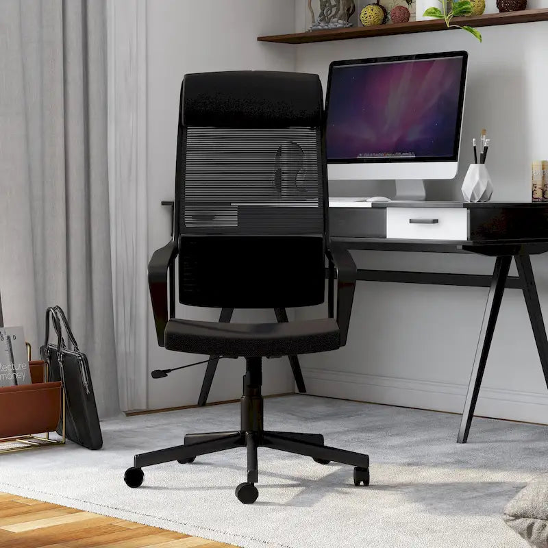 Chaise de bureau ergonomique pivotante en maille, réglable en hauteur et avec appuie-tête