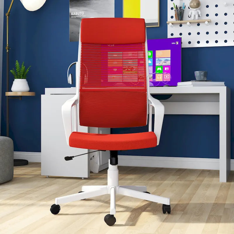 Chaise de bureau ergonomique pivotante en maille, réglable en hauteur et avec appuie-tête