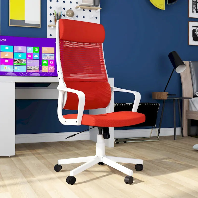 Chaise de bureau ergonomique pivotante en maille, réglable en hauteur et avec appuie-tête