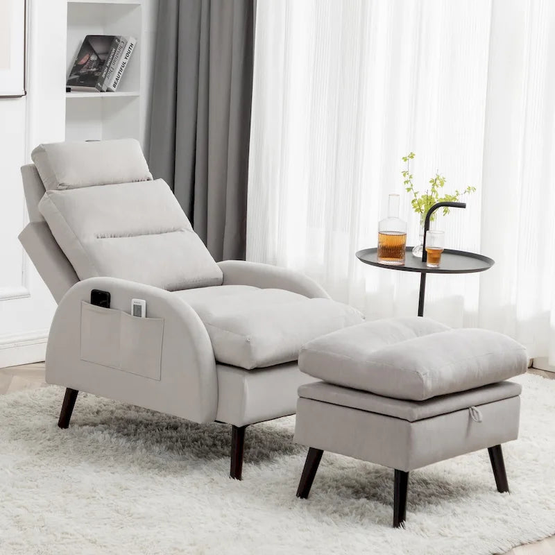 Chaise longue réglable avec pouf de rangement