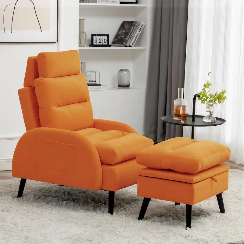 Chaise longue réglable avec pouf de rangement