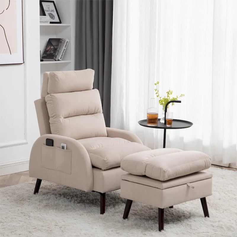 Chaise longue réglable avec pouf de rangement