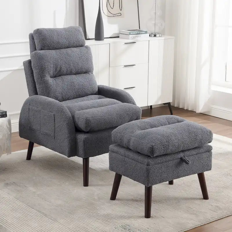 Chaise longue réglable avec pouf de rangement