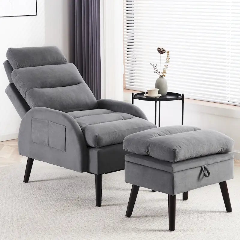 Chaise longue réglable avec pouf de rangement