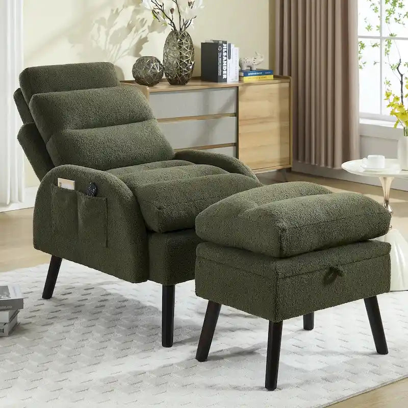 Chaise longue réglable avec pouf de rangement