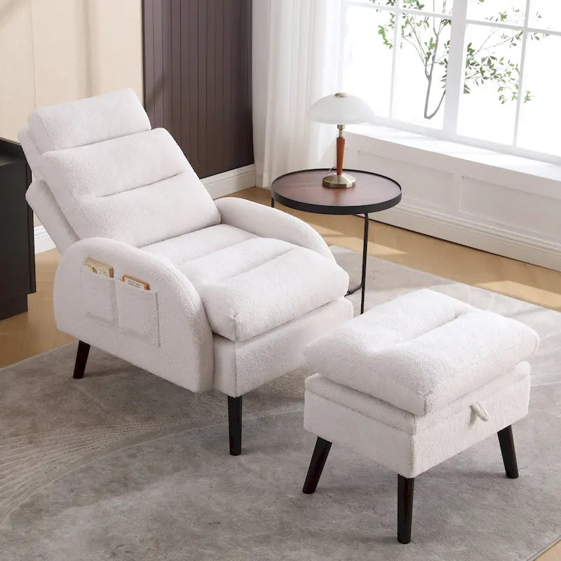 Chaise longue réglable avec pouf de rangement