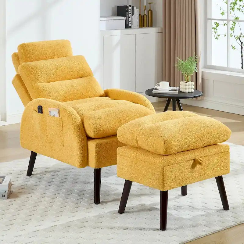 Chaise longue réglable avec pouf de rangement