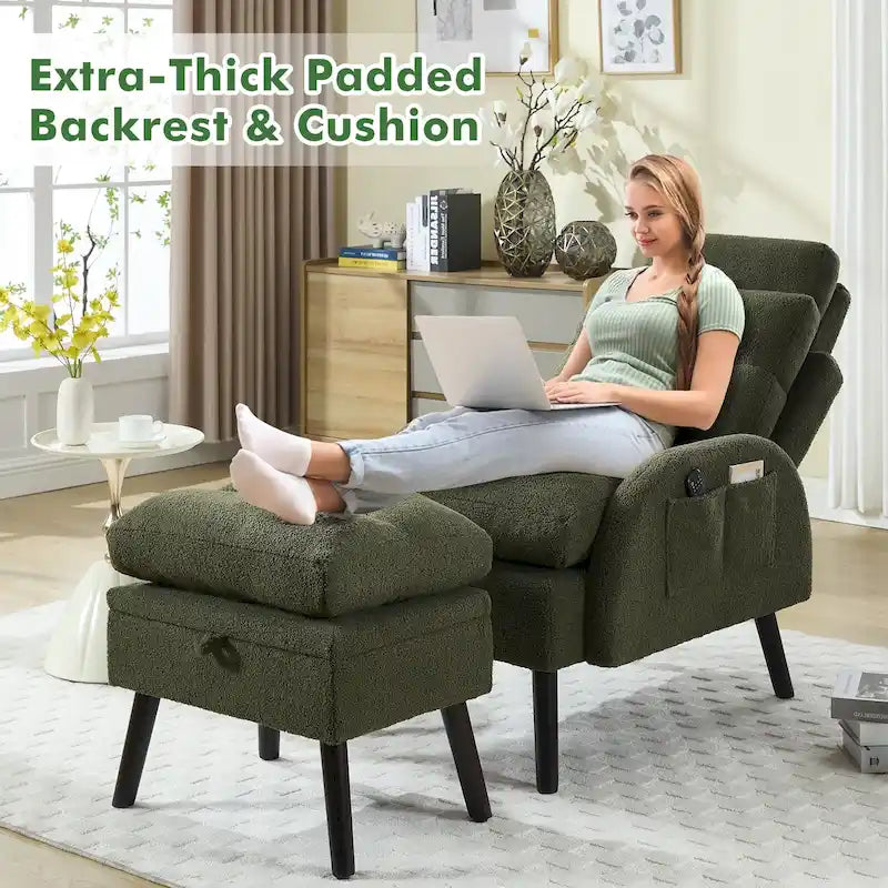 Chaise longue réglable avec pouf de rangement