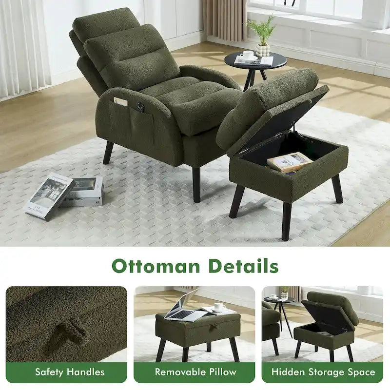 Chaise longue réglable avec pouf de rangement