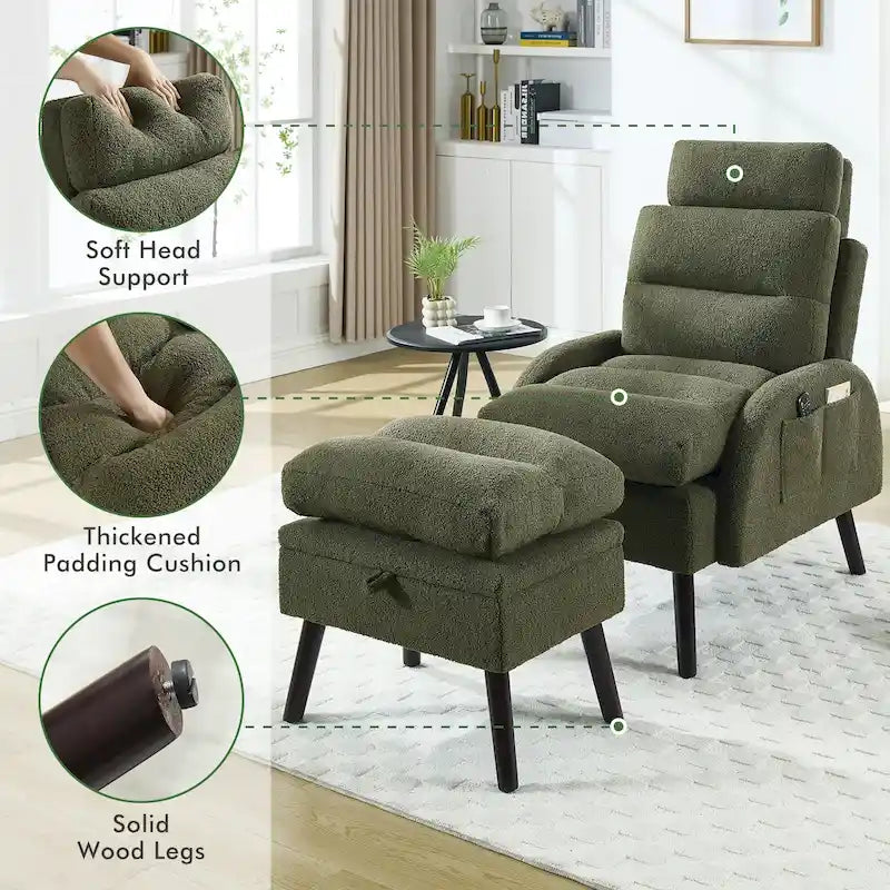Chaise longue réglable avec pouf de rangement