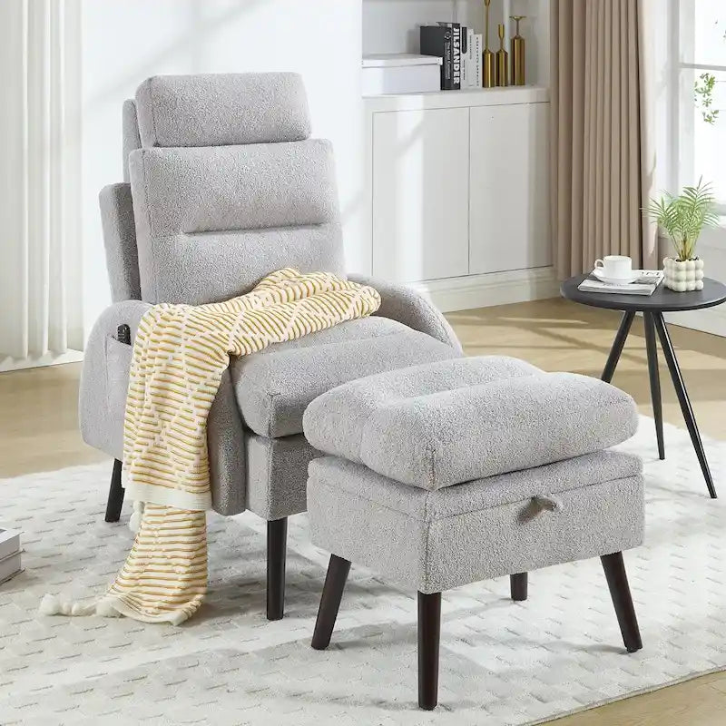 Chaise longue réglable avec pouf de rangement