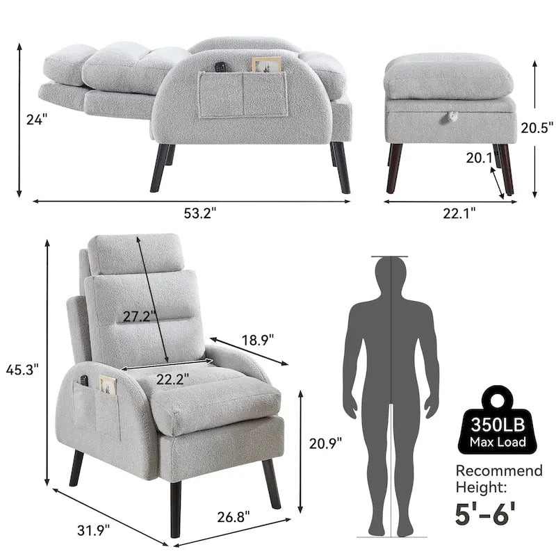 Chaise longue réglable avec pouf de rangement