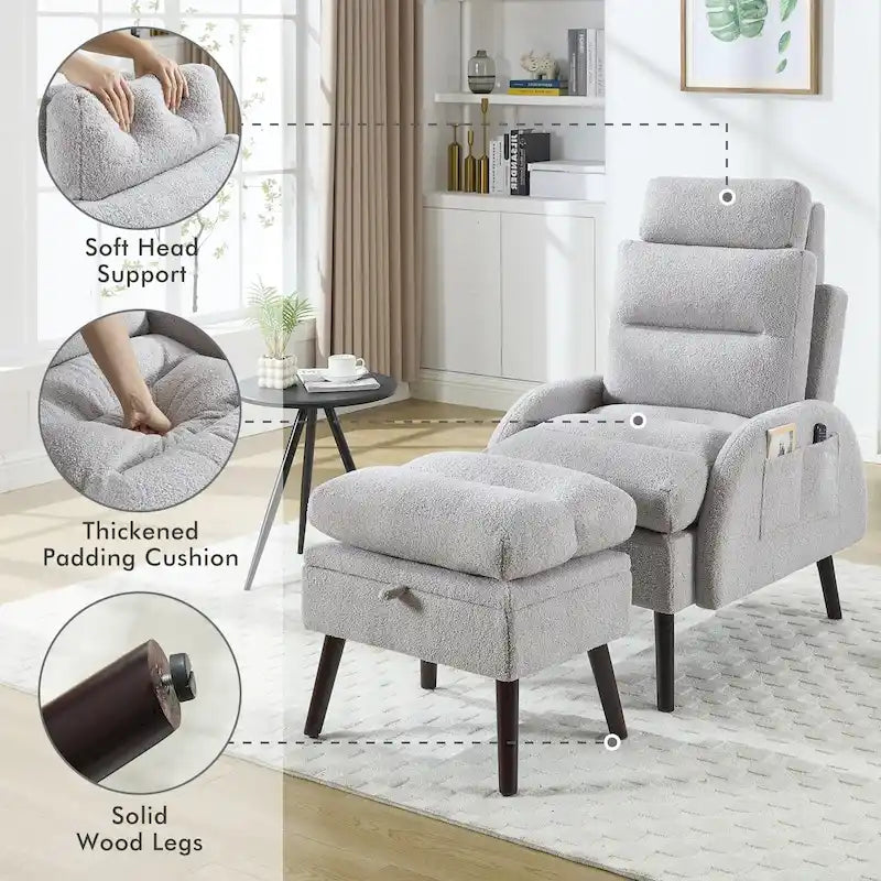 Chaise longue réglable avec pouf de rangement