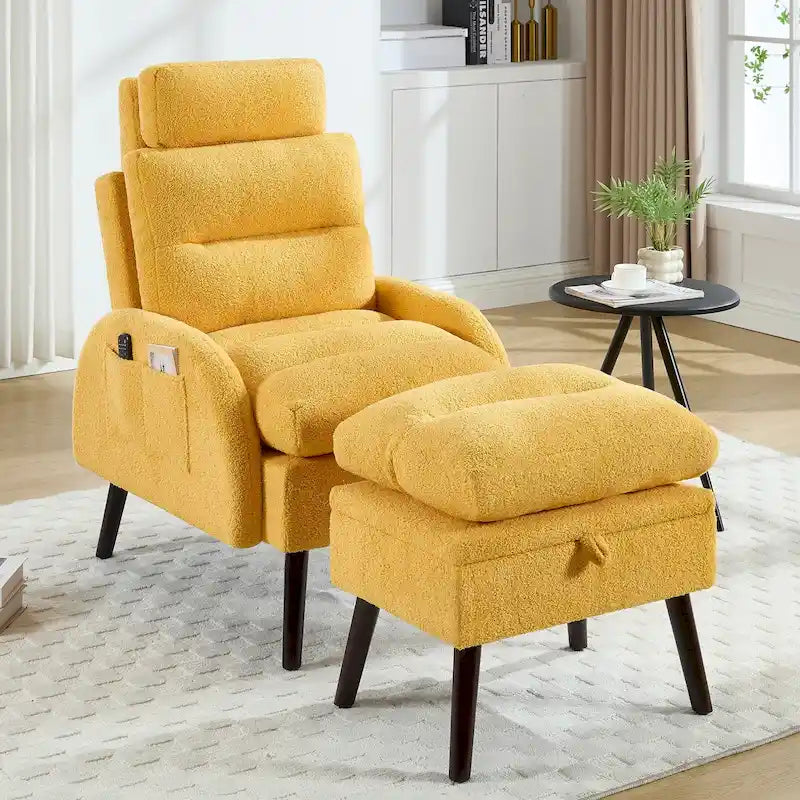 Chaise longue réglable avec pouf de rangement