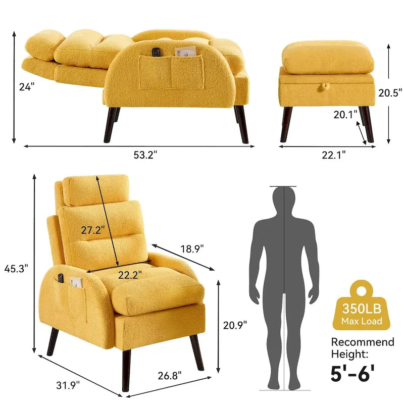 Chaise longue réglable avec pouf de rangement