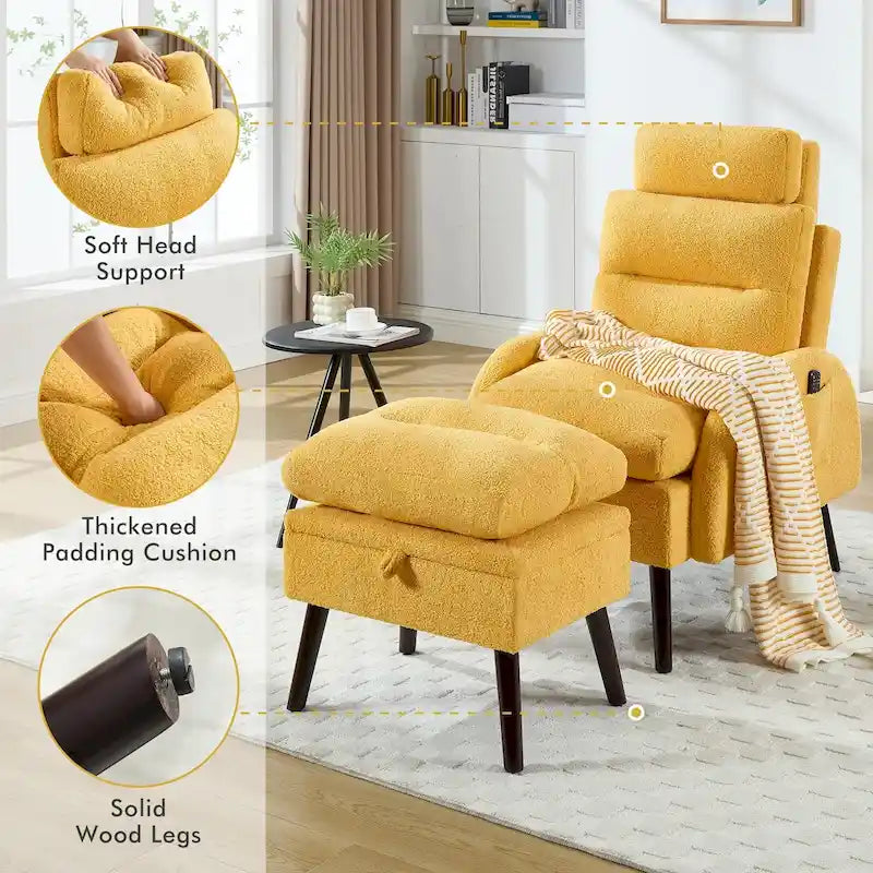 Chaise longue réglable avec pouf de rangement
