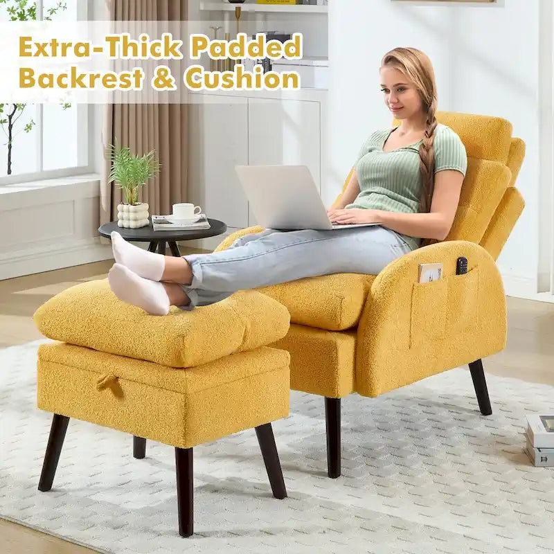 Chaise longue réglable avec pouf de rangement