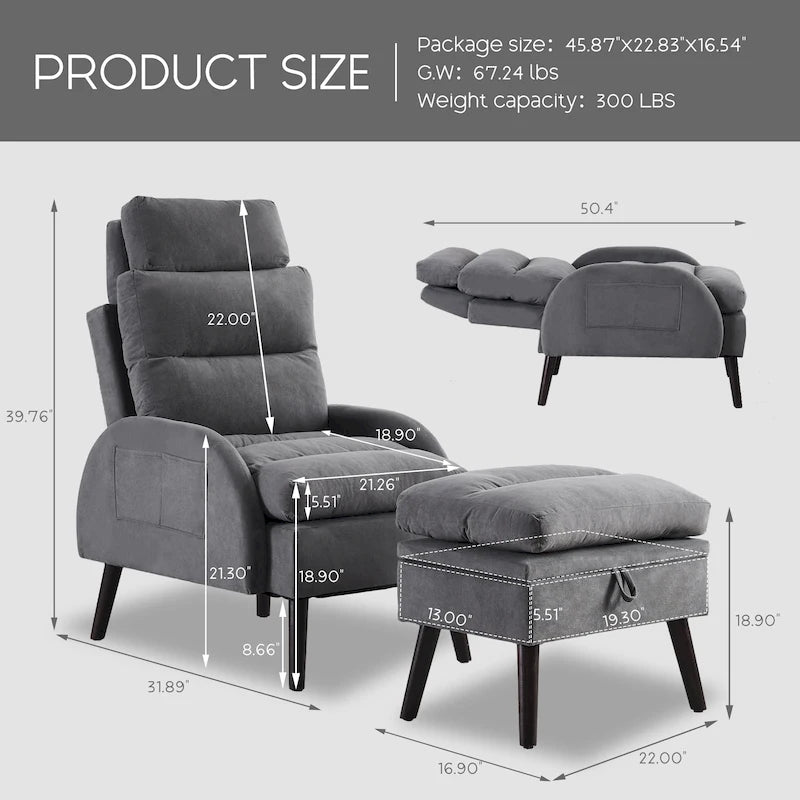 Chaise longue réglable avec pouf de rangement
