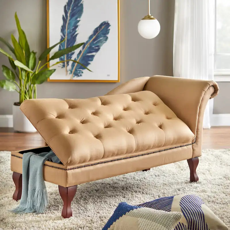 Chaise longue de rangement capitonnée