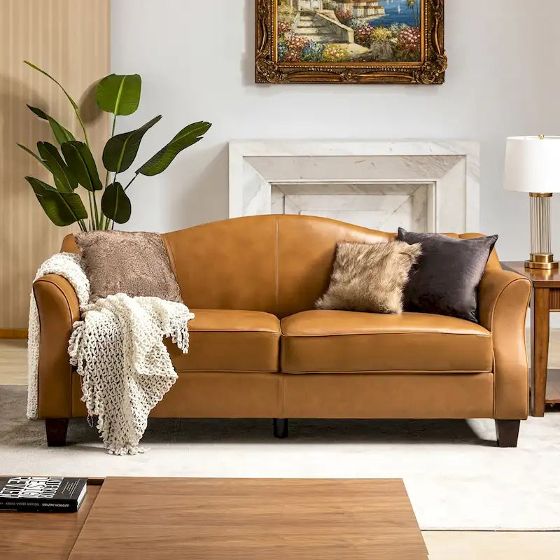 Sandra 81.5 Classic Genuine Leather Sofa With Solid Wood Legs By HULALA HOME