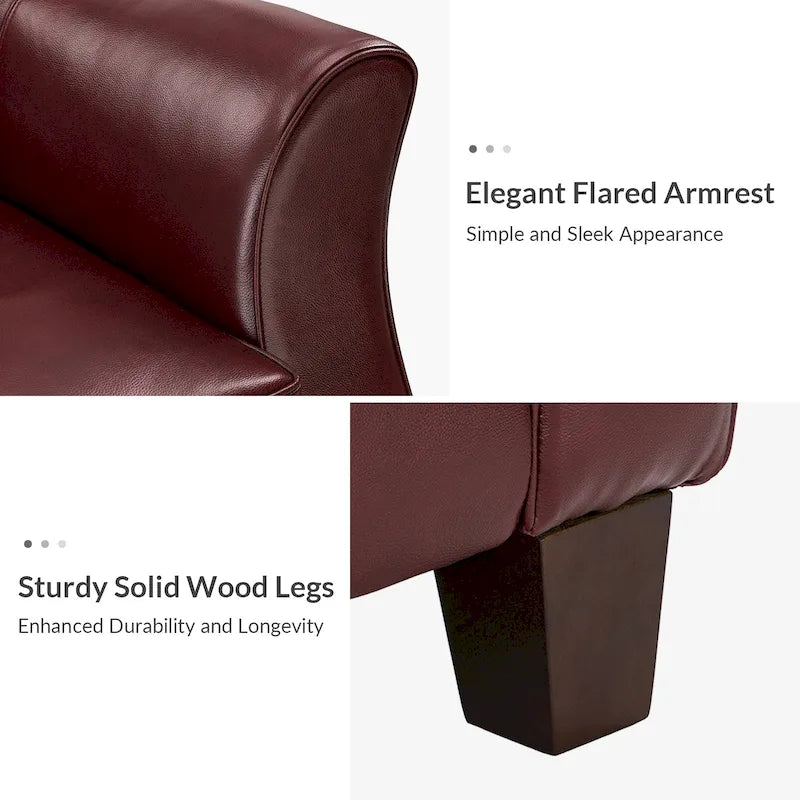 Canapé classique en cuir véritable de 81,5 po avec pieds en bois massif