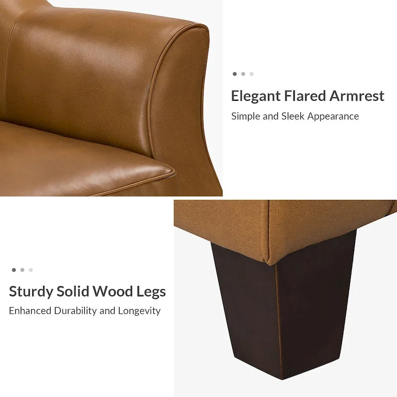 Canapé classique en cuir véritable de 81,5 po avec pieds en bois massif