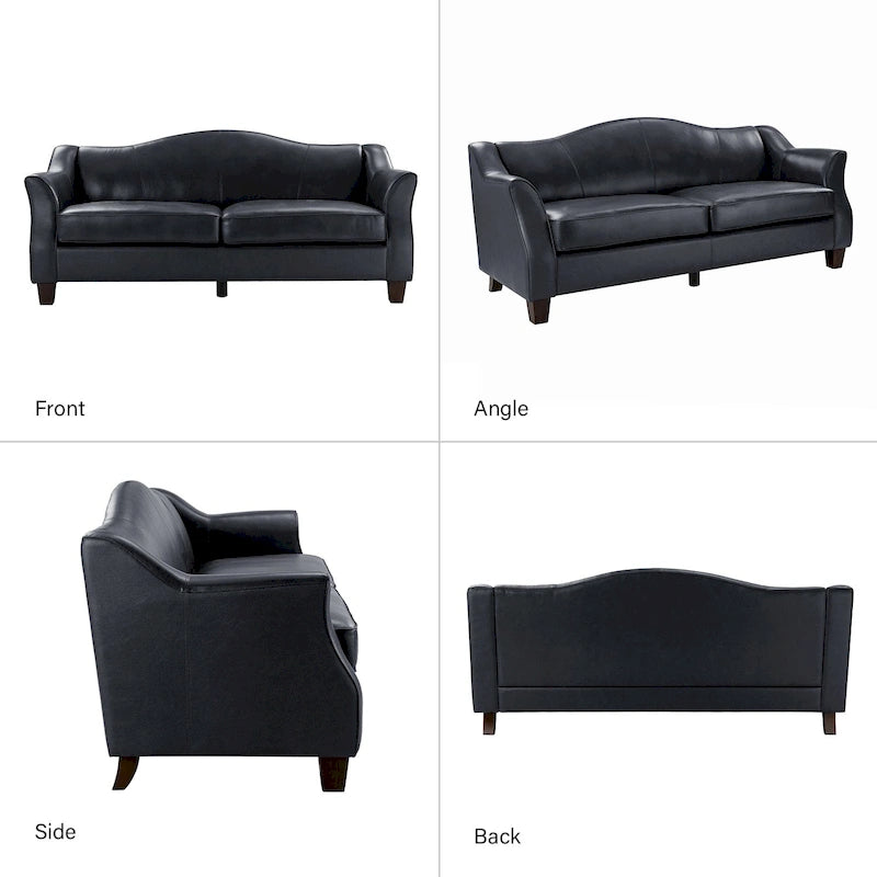 Canapé classique en cuir véritable de 81,5 po avec pieds en bois massif