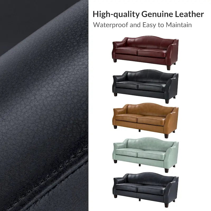 Canapé classique en cuir véritable de 81,5 po avec pieds en bois massif