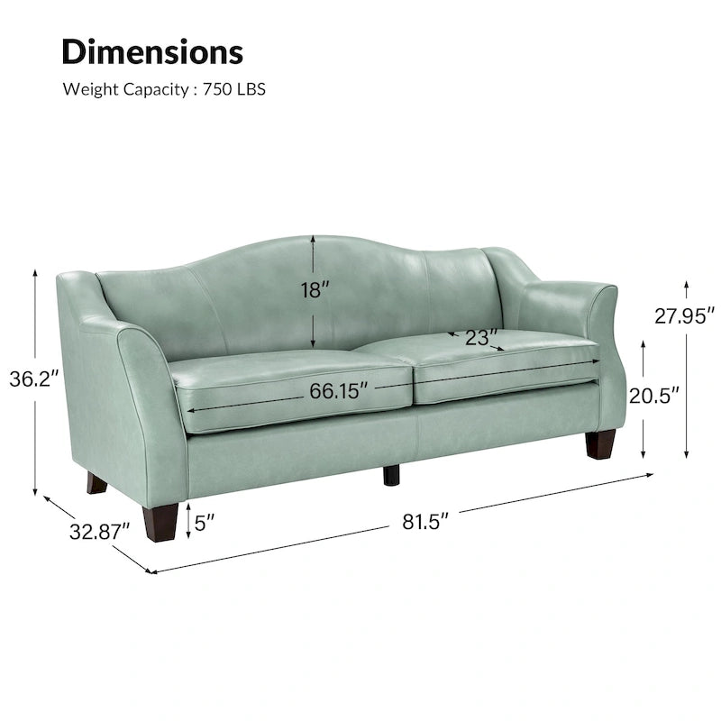Canapé classique en cuir véritable de 81,5 po avec pieds en bois massif