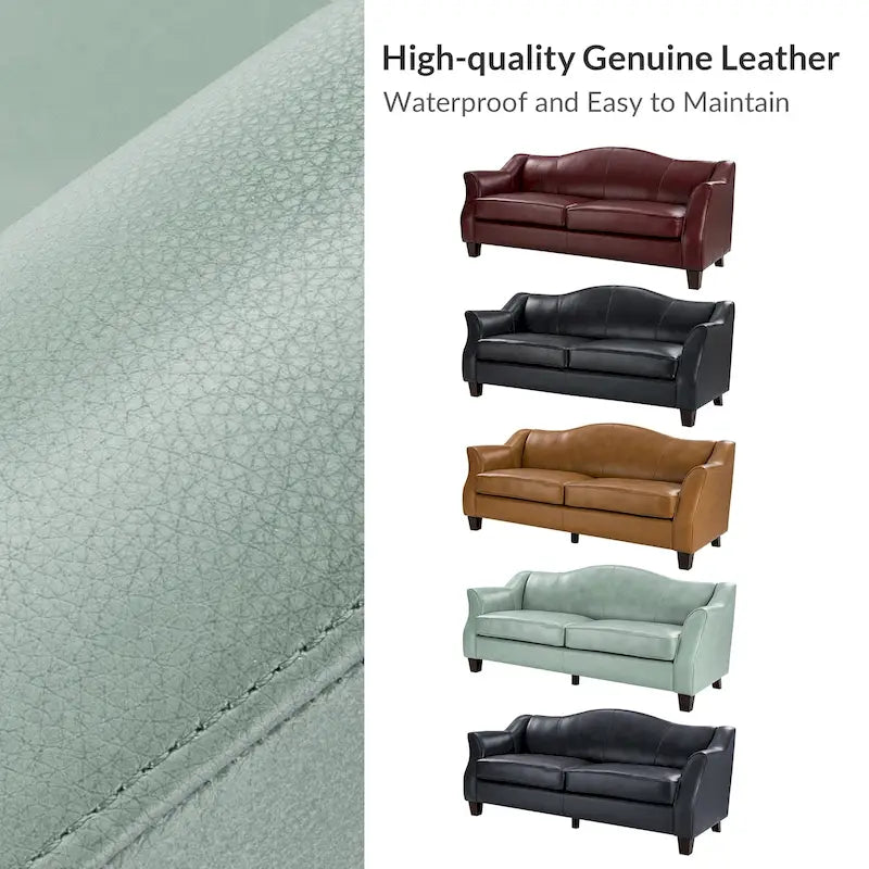 Canapé classique en cuir véritable de 81,5 po avec pieds en bois massif