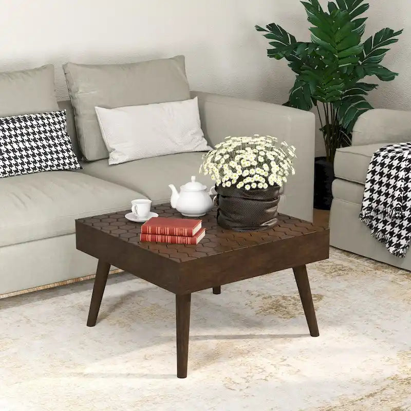 Table basse en bois massif marron rustique pour salon
