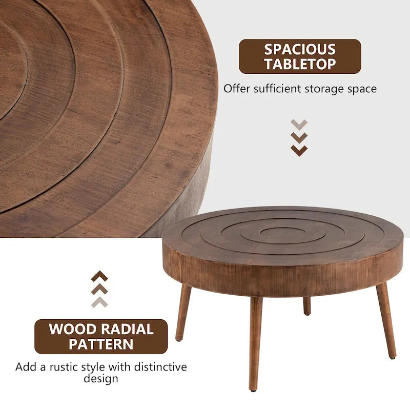Table basse en bois massif marron rustique pour salon