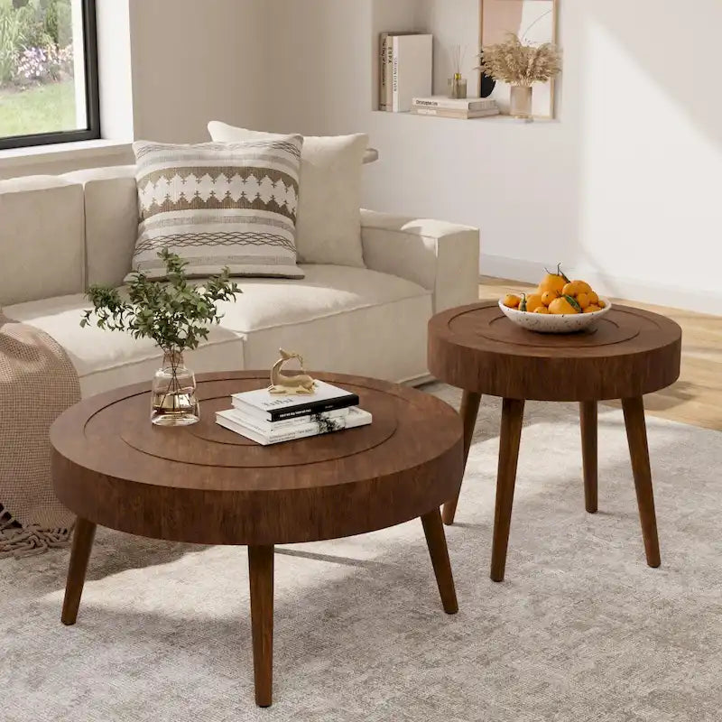 Table basse en bois massif marron rustique pour salon