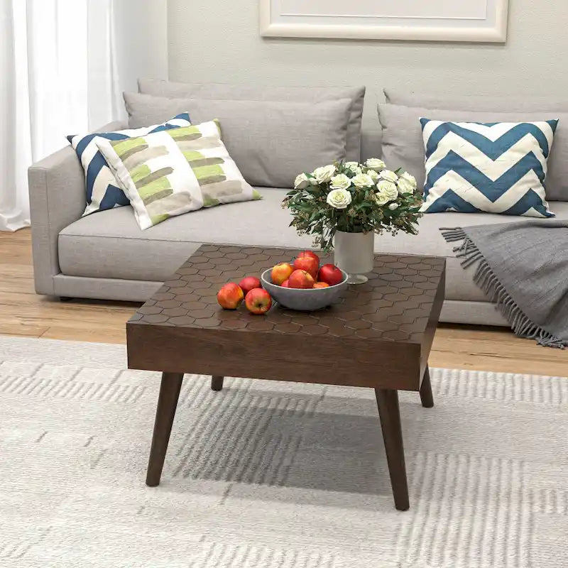 Table basse en bois massif marron rustique pour salon