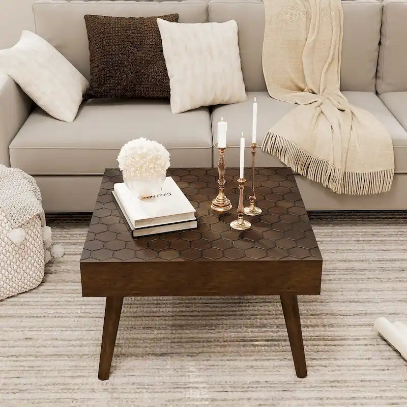 Table basse en bois massif marron rustique pour salon