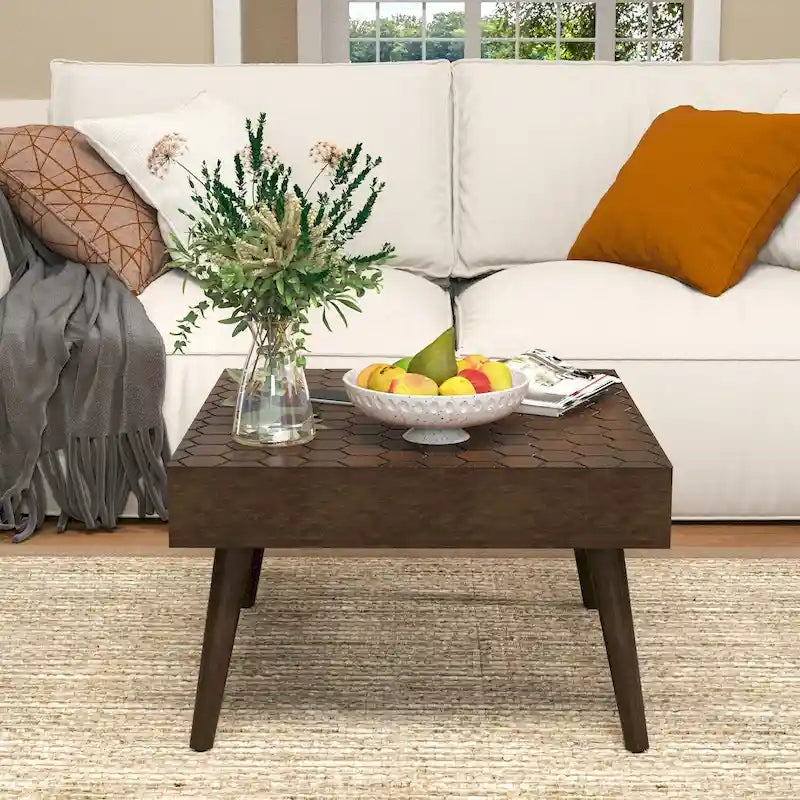 Table basse en bois massif marron rustique pour salon