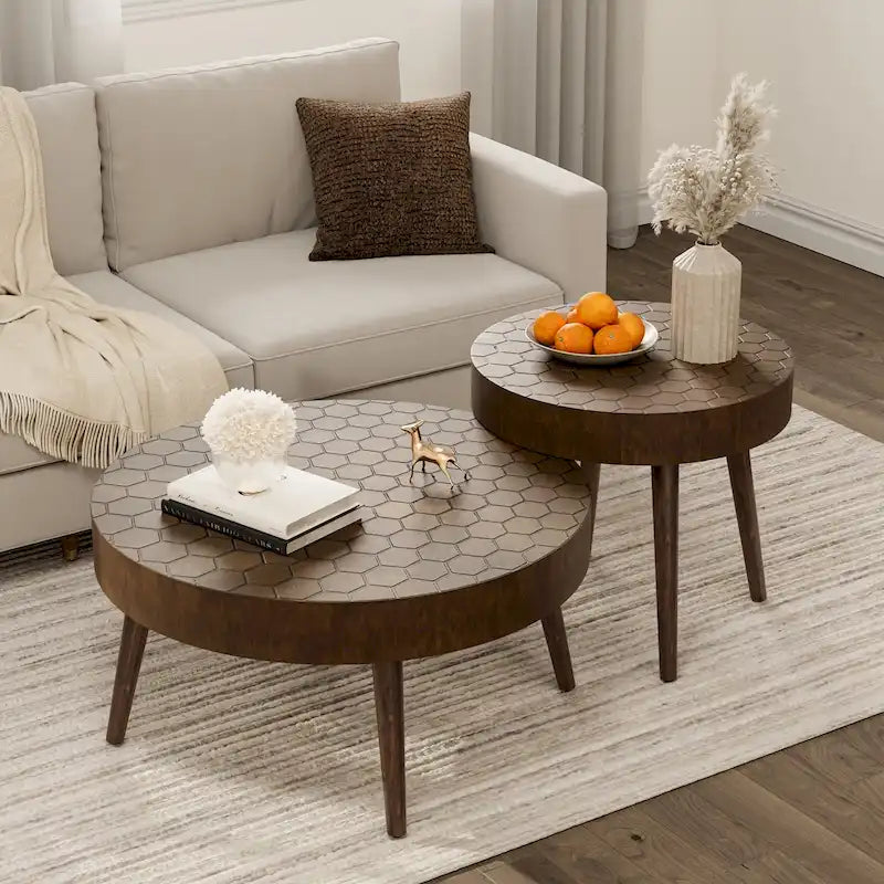 Table basse en bois massif marron rustique pour salon