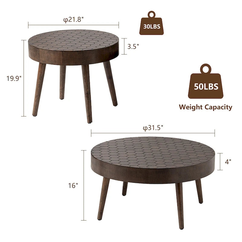 Table basse en bois massif marron rustique pour salon