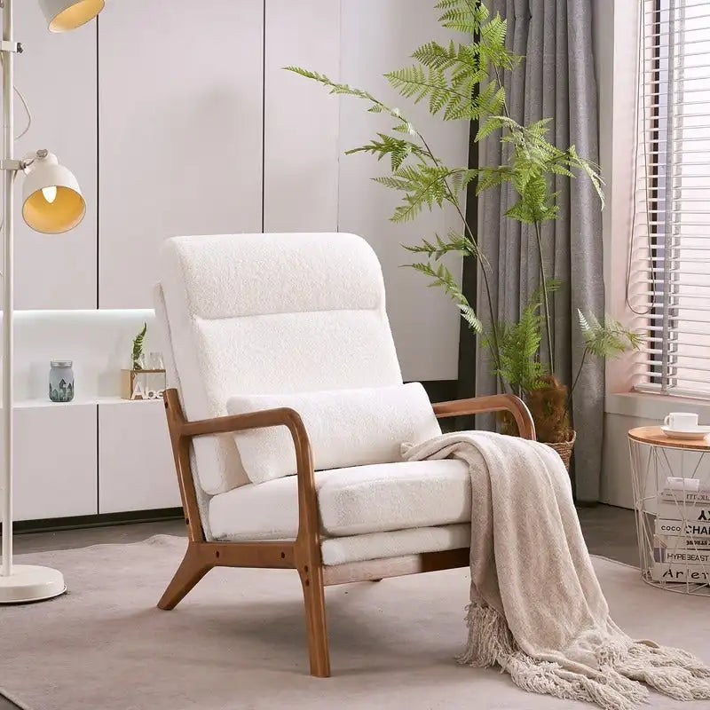 Fauteuil d'appoint à dossier haut avec cadre en bois et accoudoirs rembourrés