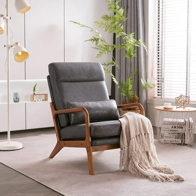 Fauteuil d'appoint à dossier haut avec cadre en bois et accoudoirs rembourrés