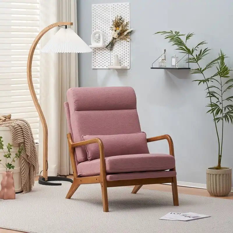 Fauteuil d'appoint à dossier haut avec cadre en bois et accoudoirs rembourrés